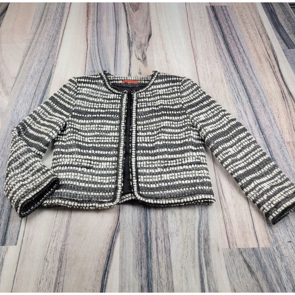 Alice + Olivia Blazer Womens Medim Black & White Shimmer Silver Tweed Jacket